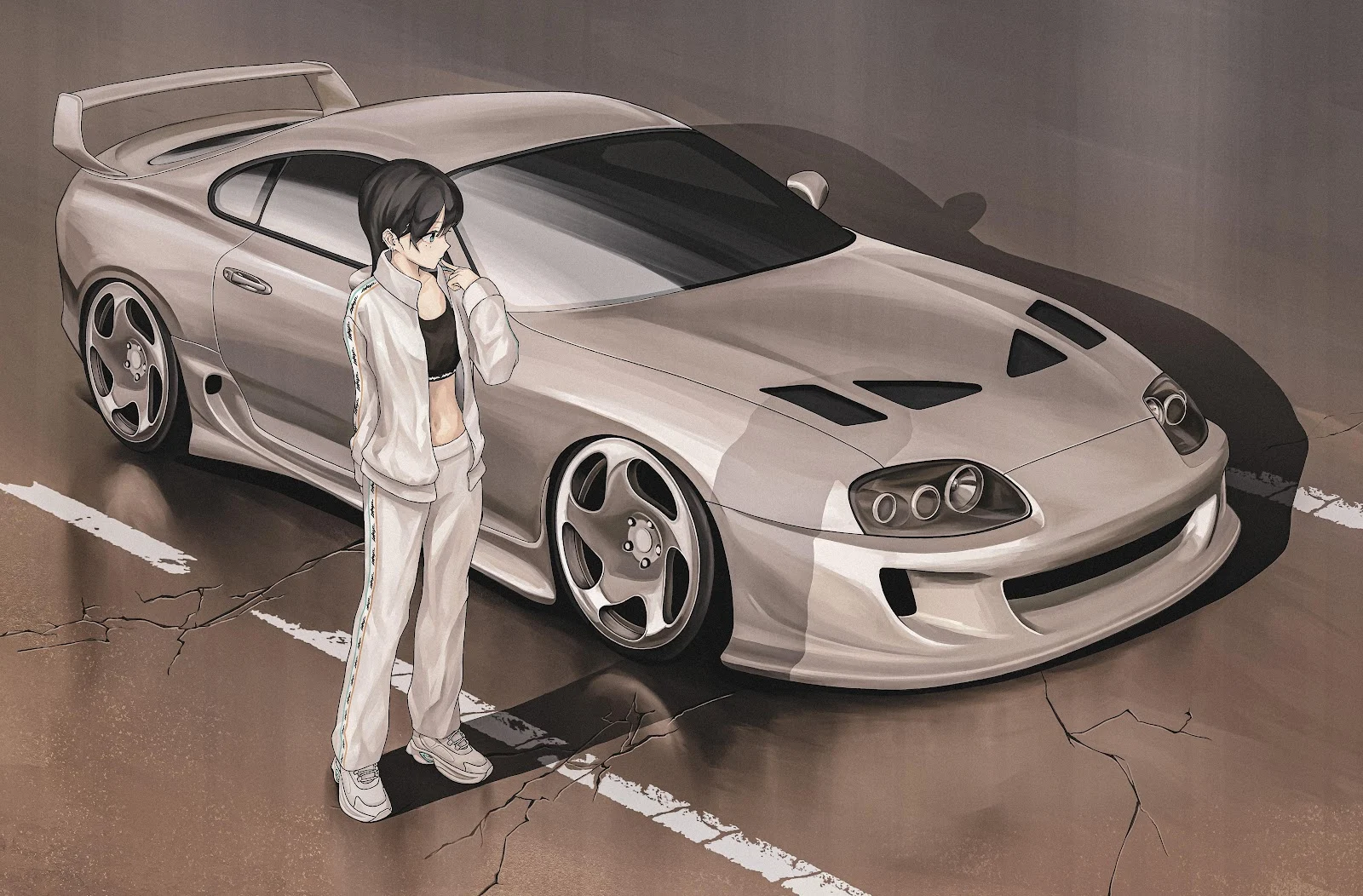 Toyota Supra With Anime Girl - Anime Digital Illustration 5K Wallpaper (6583x4328)