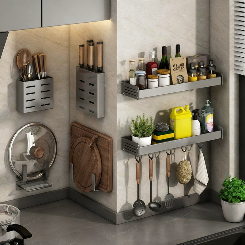 Wall shelf for kitchen, no drilling, various sizes