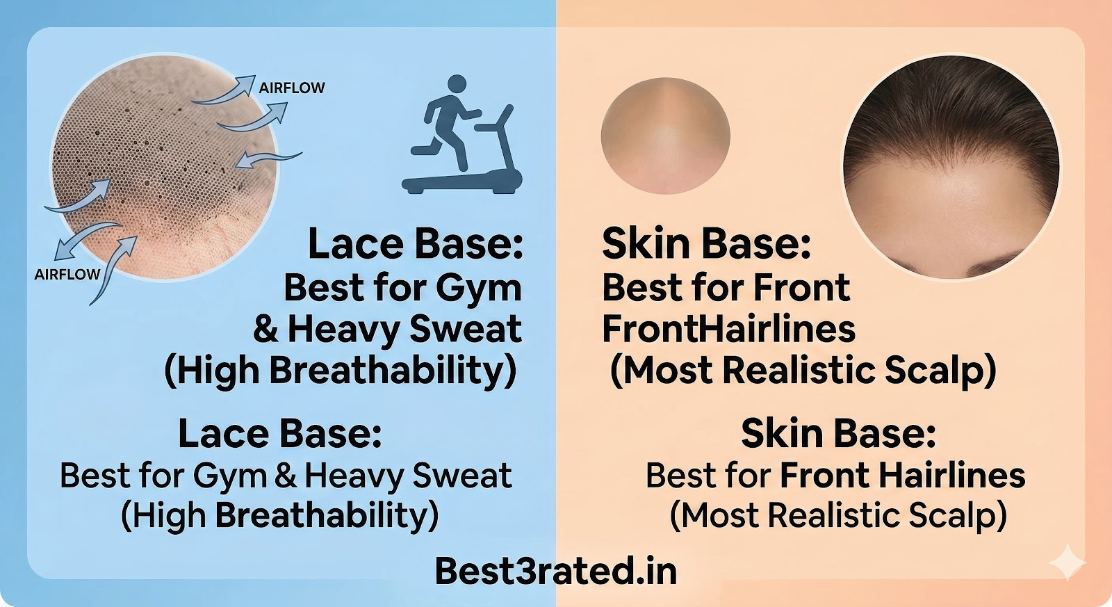 Comparison of Lace and Skin hair patch bases for breathability and realism in Noida