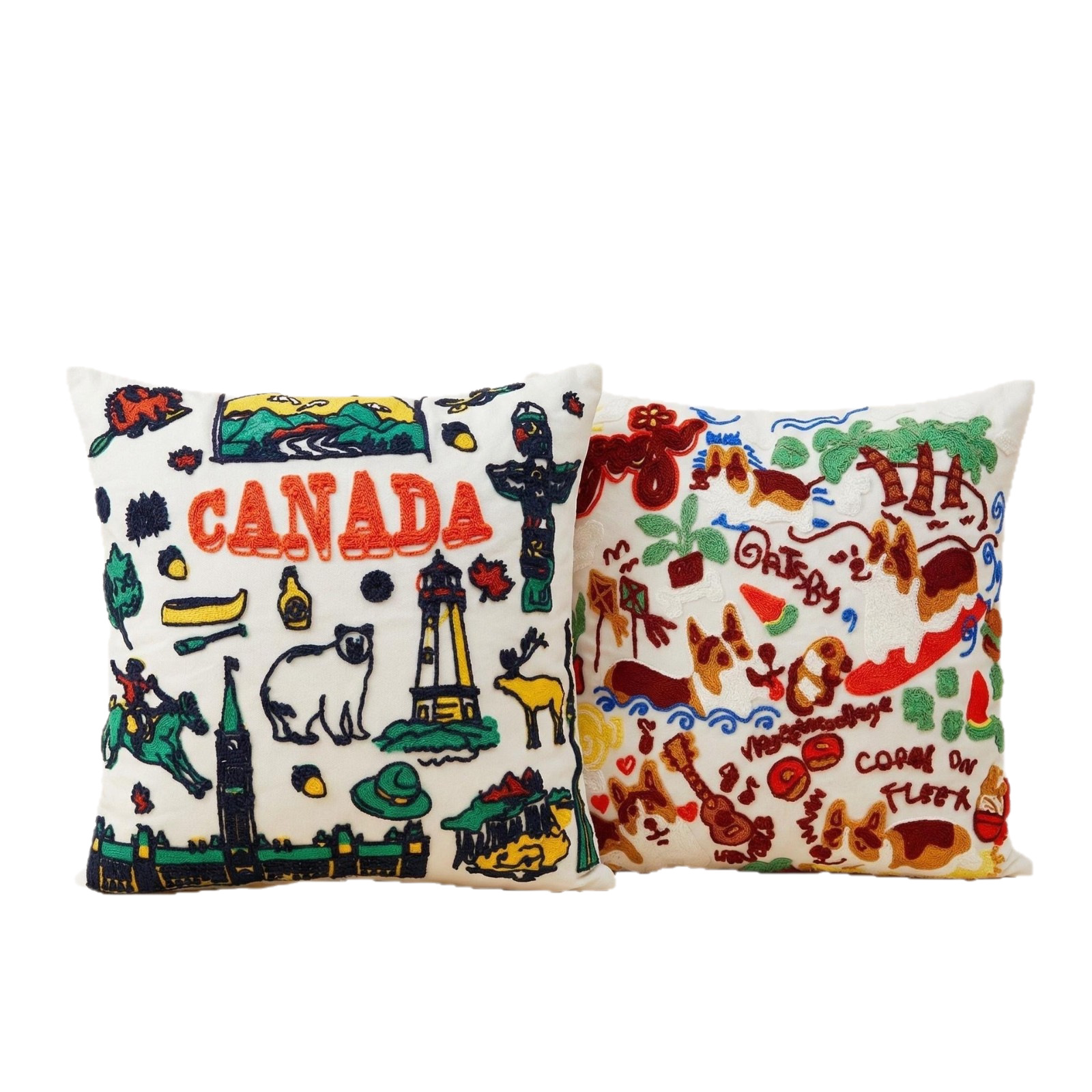 Embroidered cushion cover with Canadian motifs, 45×45 cm