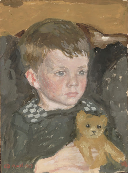 Little boy with his teddy bear 1913