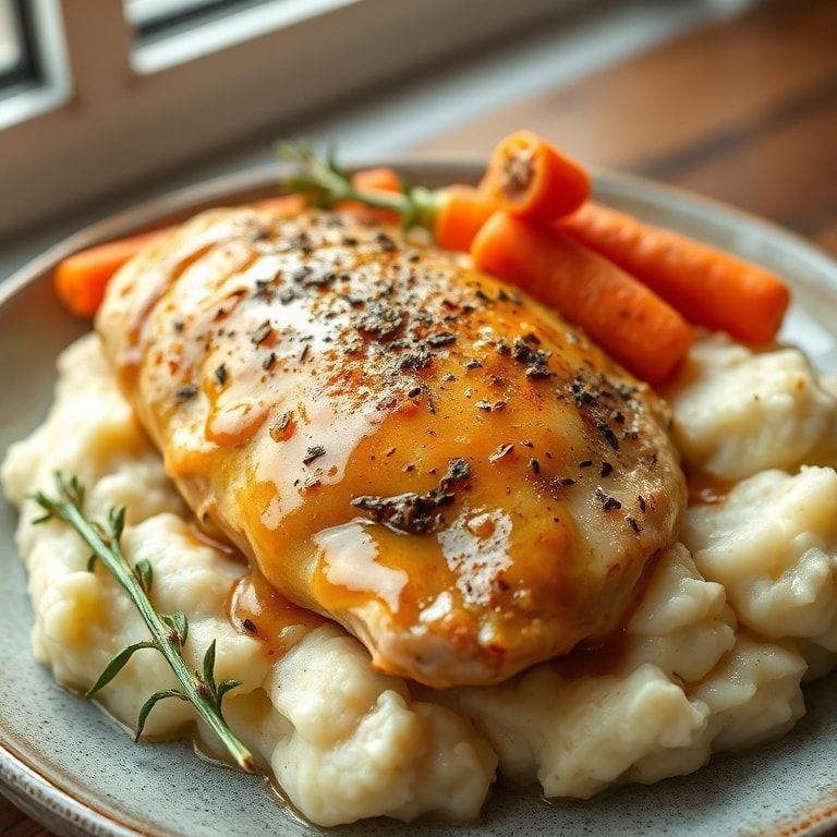 Garlic Herb Chicken with Mashed Potatoes & Carrots – Easy One-Pan Comfort Dinner finished