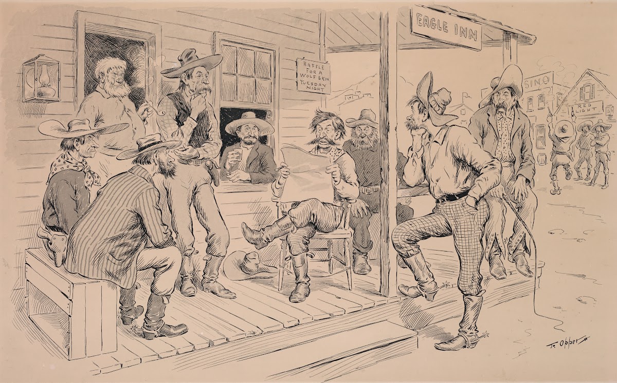 Reading the newspaper at the Eagle Inn 1896