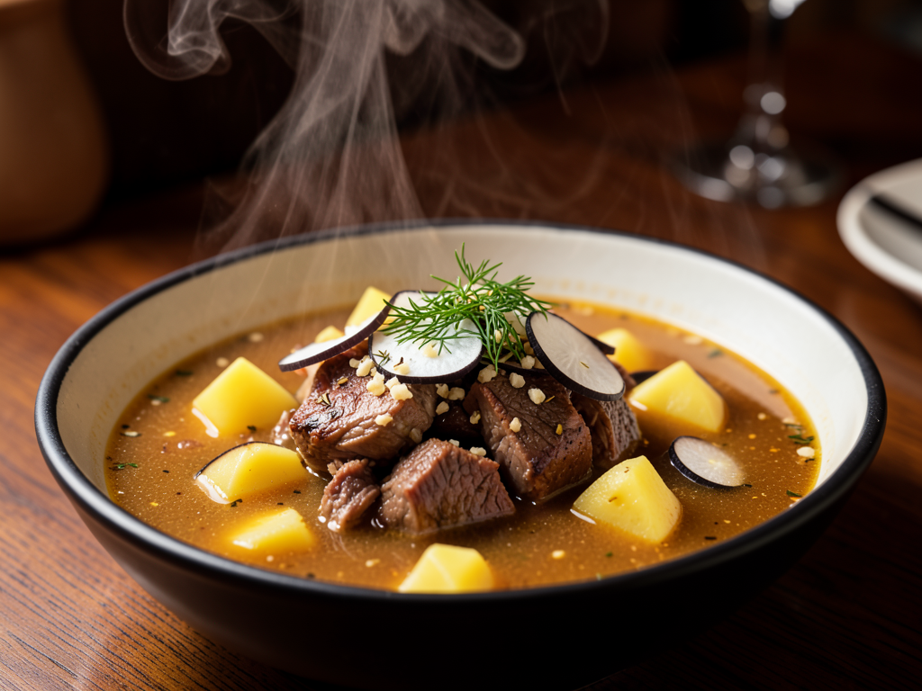 Куырдаклы кайнатма (Суп с жареным мясом и чёрной редькой)