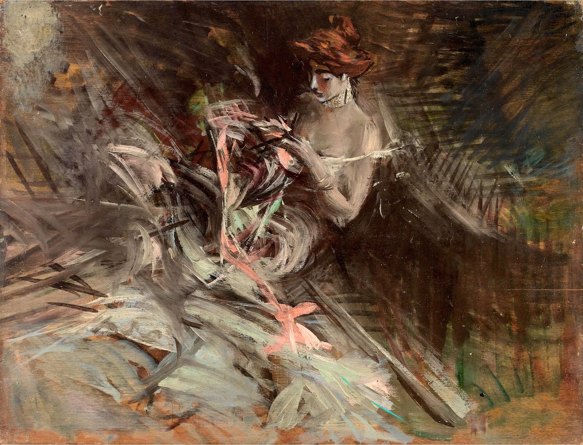 The ball gown Interior with young girl sewing