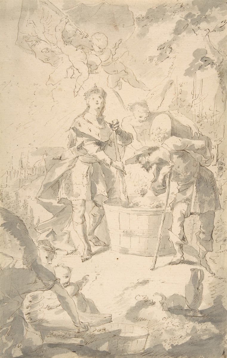 Saint Wenceslas at the Vintage Attended by Angels and Putti mid 18thlate 18th ce