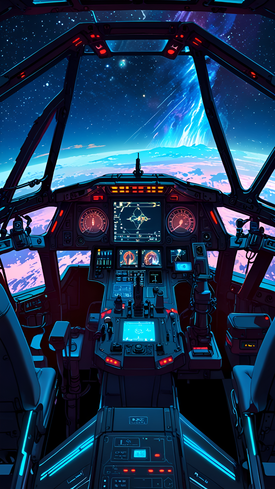 Futuristic Spaceship Cockpit View of Nebula and Planet - Free 4K mobile Wallpaper