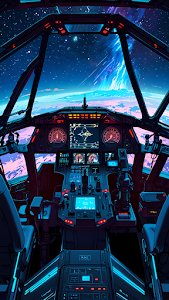 Futuristic Spaceship Cockpit View of Nebula and Planet