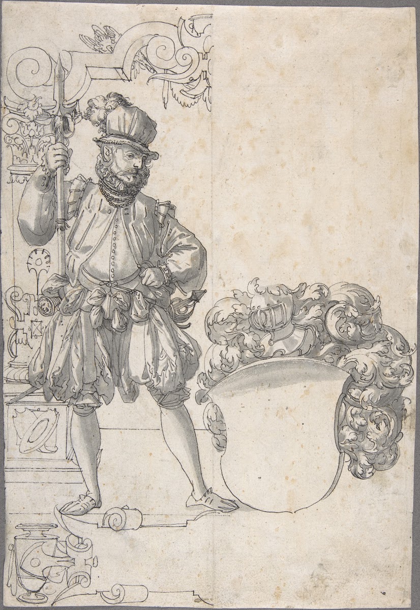 Design for Stained Glass A Halbardier by an Unfinished Coat of Arms ca 157080
