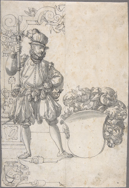Design for Stained Glass A Halbardier by an Unfinished Coat of Arms ca 157080