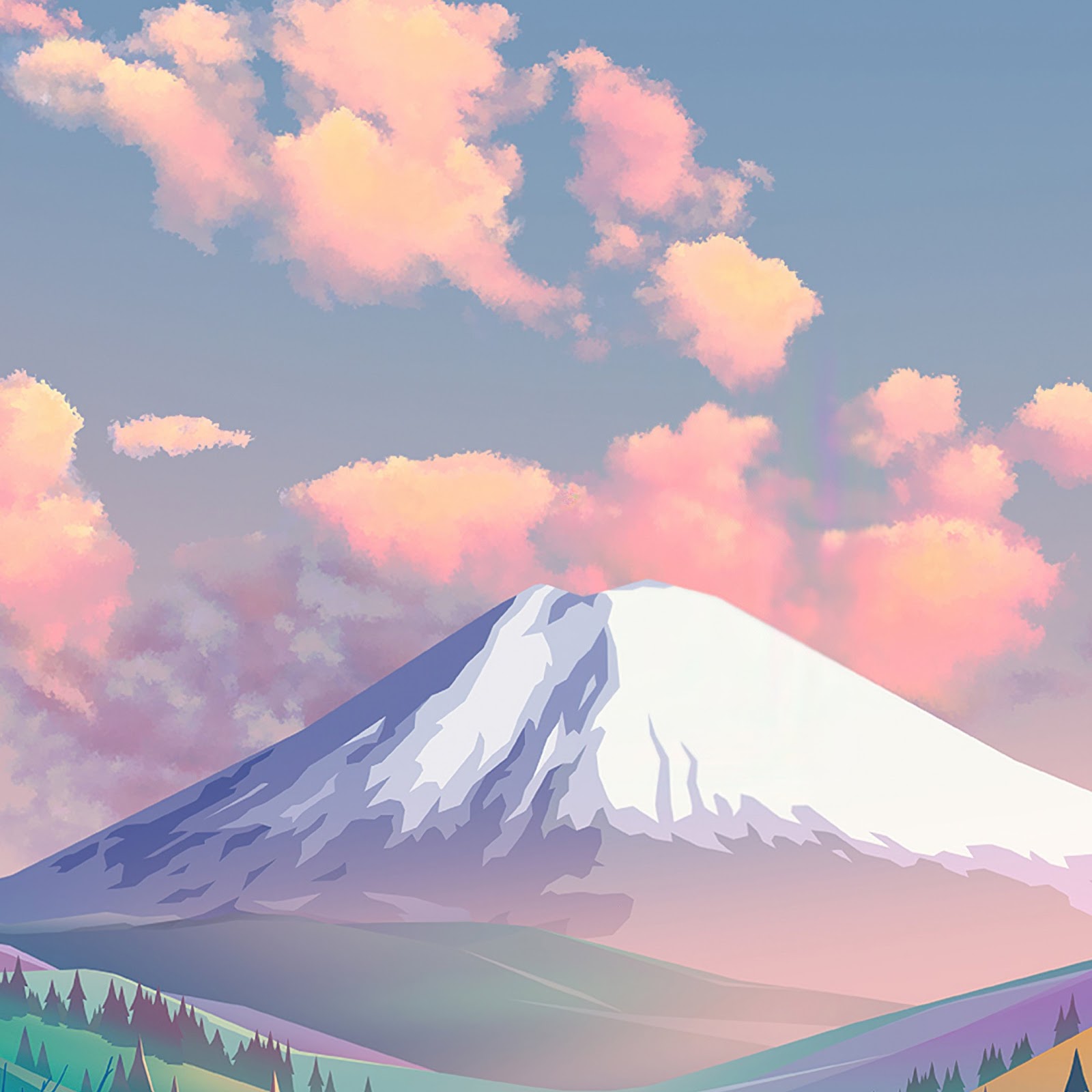 Download Landscape Trees Mountains Clouds Digital Art 4K iPhone