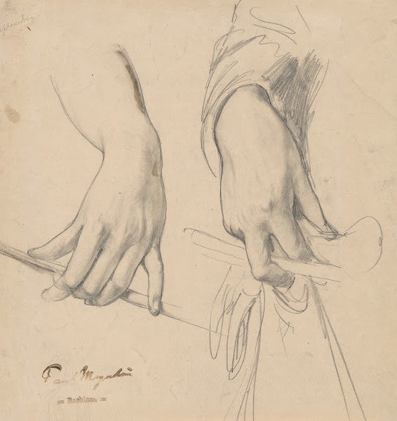 A Left Hand Holding a Staff and a Right Hand Holding a Glove and Riding Crop
