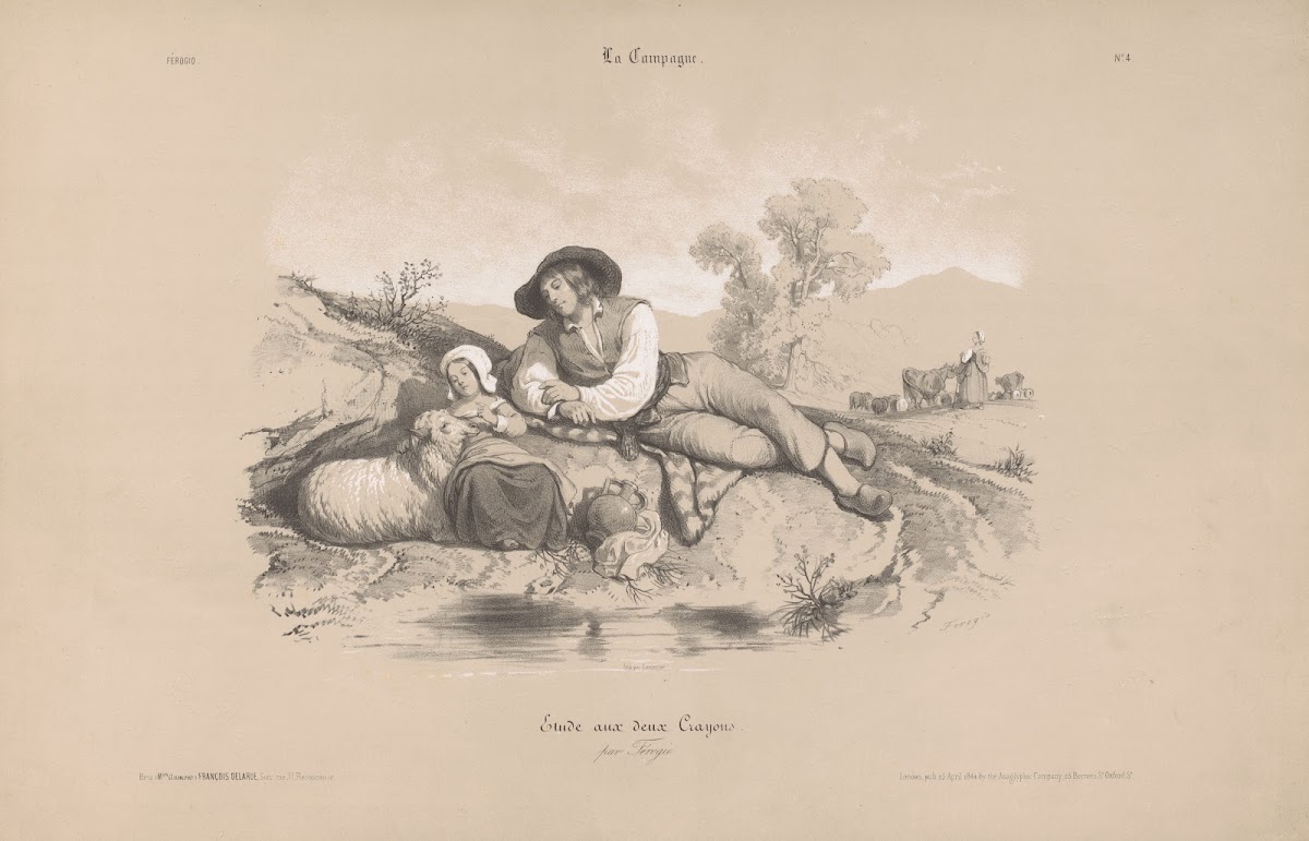 Shepherd with girl at a pond 1844 1845