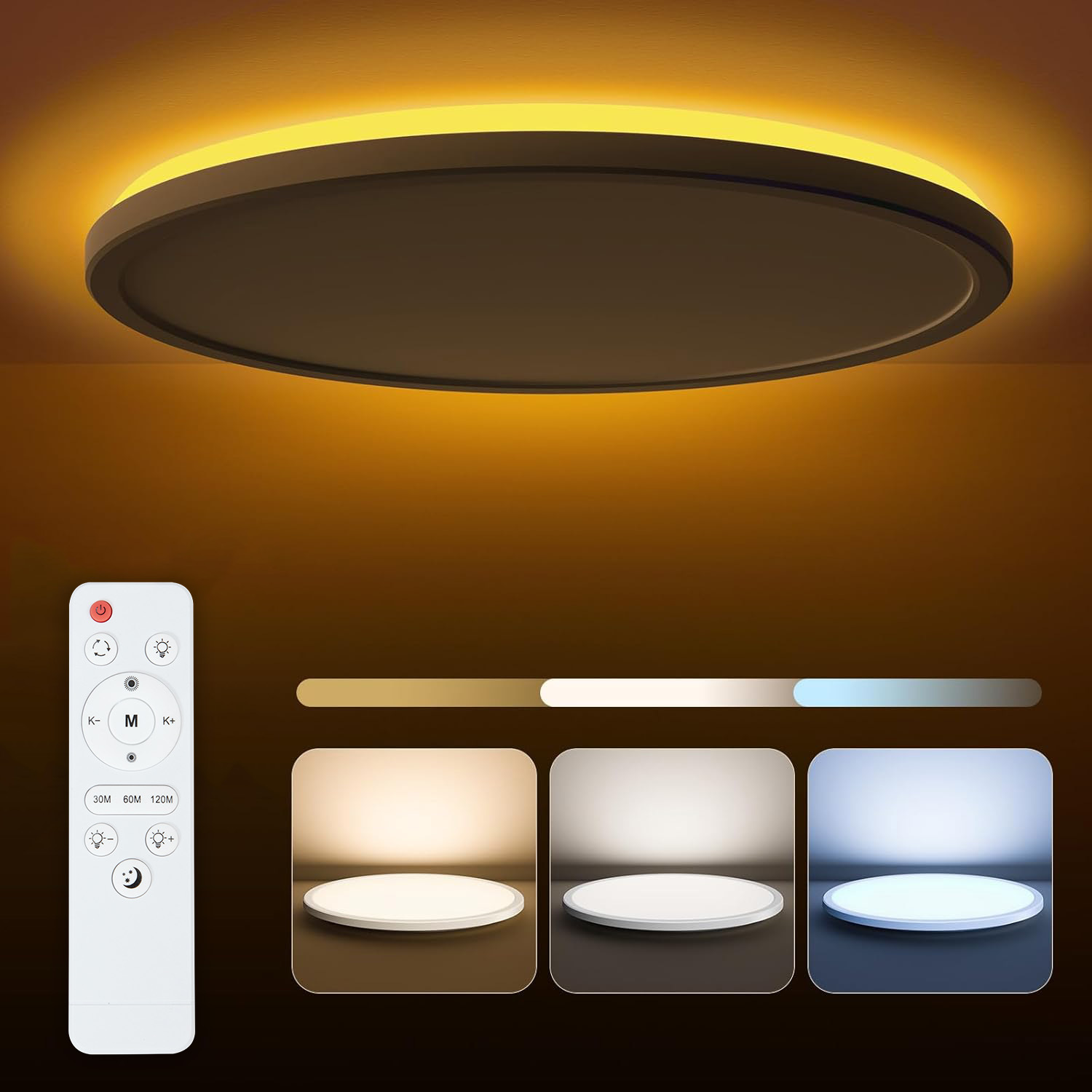 LED ceiling light with color change and background lighting