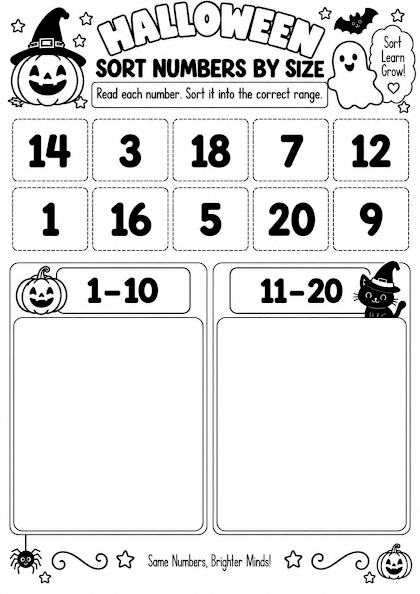 Halloween Sort Numbers by Size