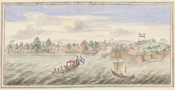 Gezicht op Malakka vanaf zee 1764