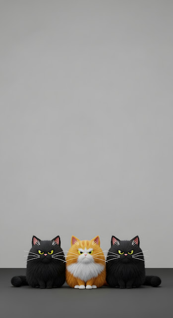 Funny Minimal 3D Cartoon Cats on Clean Background - Free mobile Wallpaper