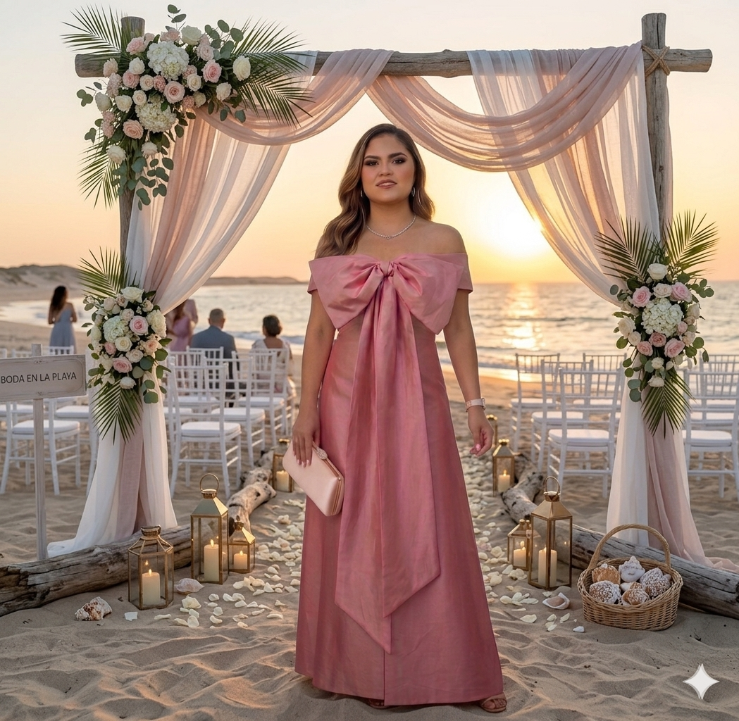 Vestido largo tafeta rosa