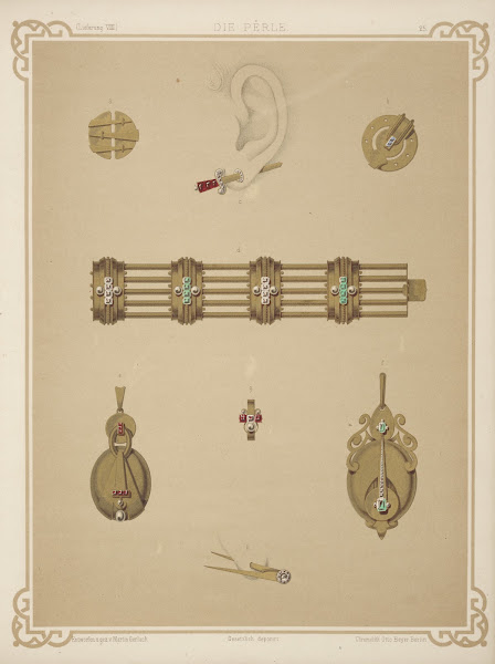 Seven Designs For Jewelry Including Earring In Shape Of Gold Sword With Ruby Hil