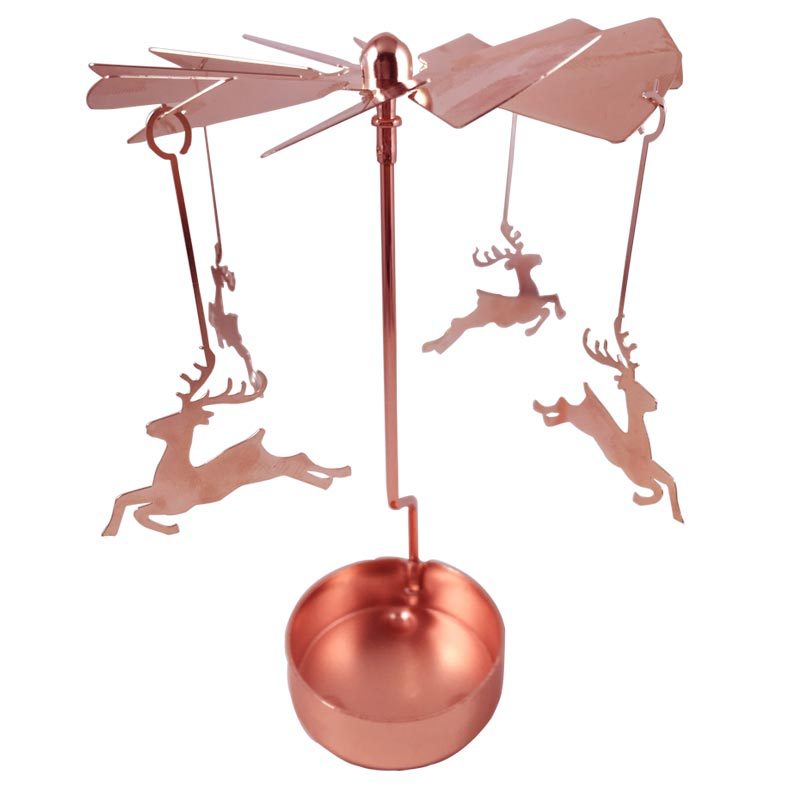 Rotating Metal Candle Holder, Copper, Motif Design