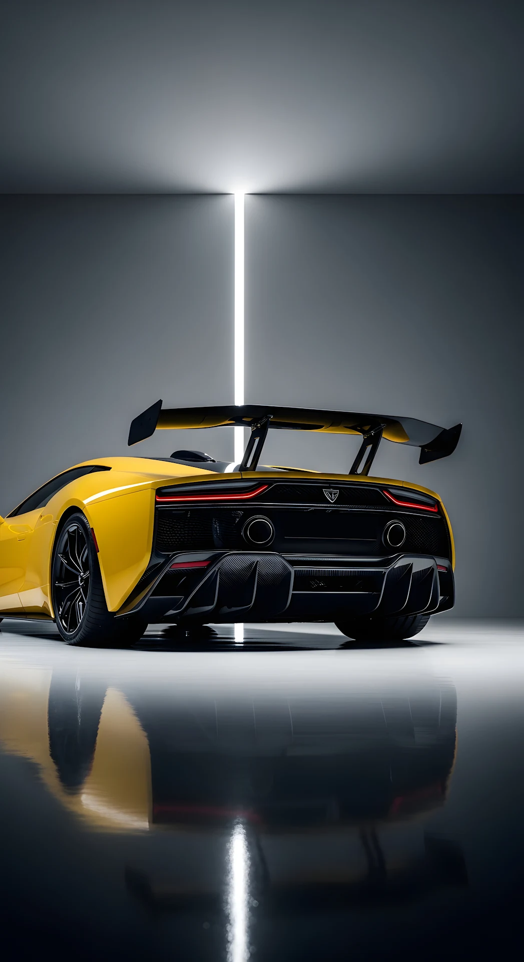 Sleek Yellow Sports Car with Carbon Fiber on Studio Reflection Floor - Free 4K mobile Wallpaper