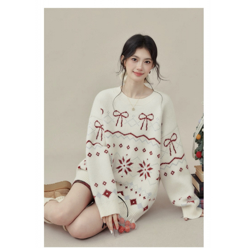 Fair-Isle Christmas Sweater with Snowflakes and Bows