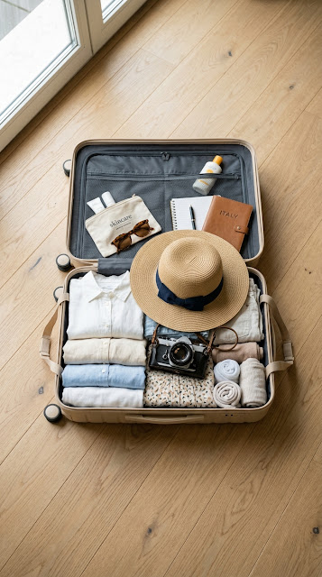 Open Suitcase with Travel Essentials and Camera - Free mobile Wallpaper