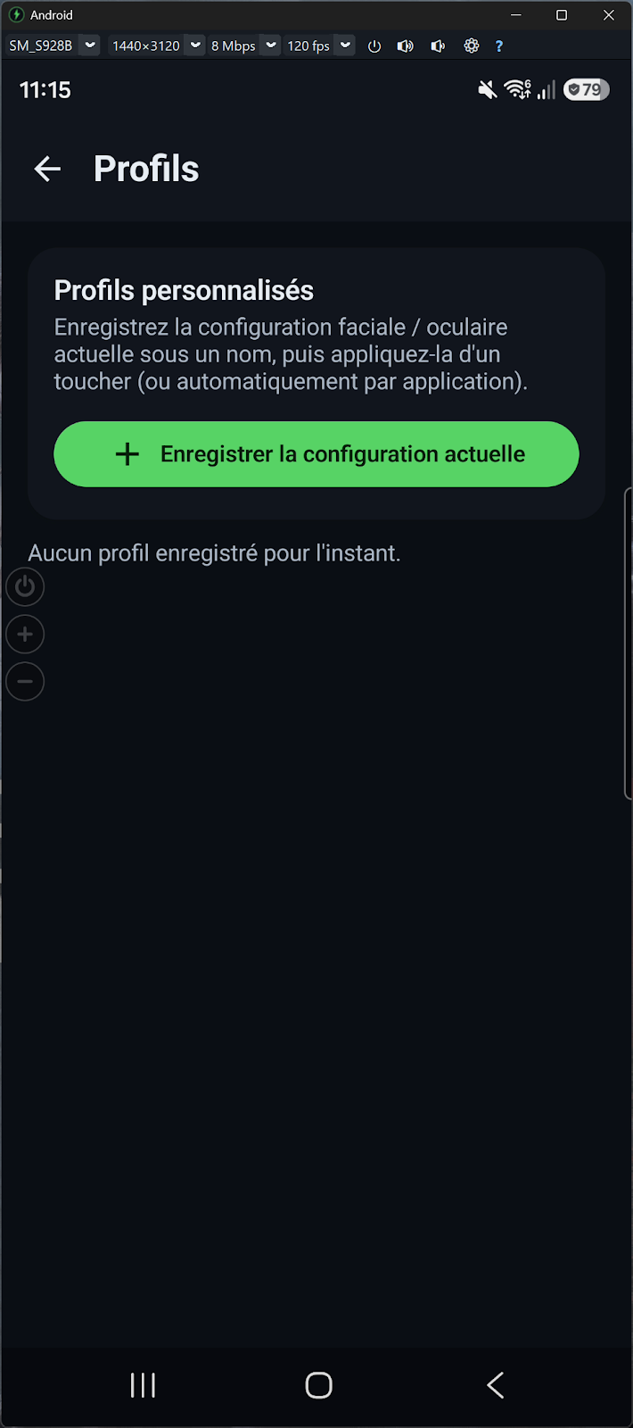 Accessibility Controller Android - profils personnalisés : config faciale et oculaire enregistrée