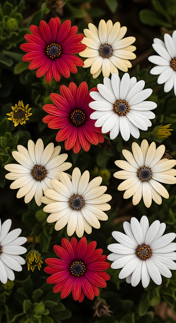 Vibrant Red and White African Daisy Flower Cluster Macro - Free mobile Wallpaper