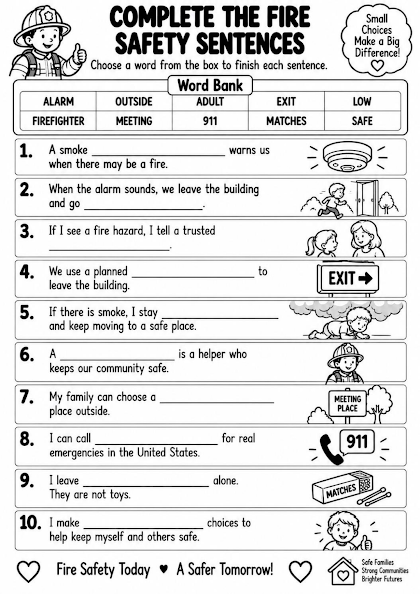 Fire Safety Sentence Completion Worksheet
