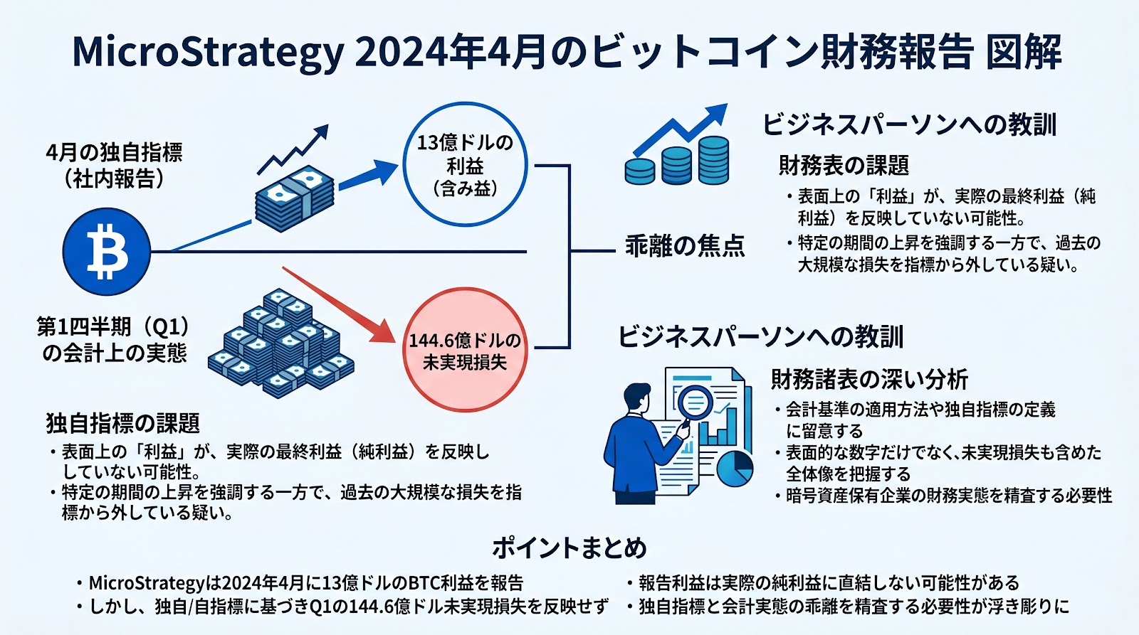 MicroStrategyが4月に13億ドルのビットコイン含み益を報告 Q1の未実現損失との乖離が焦点に