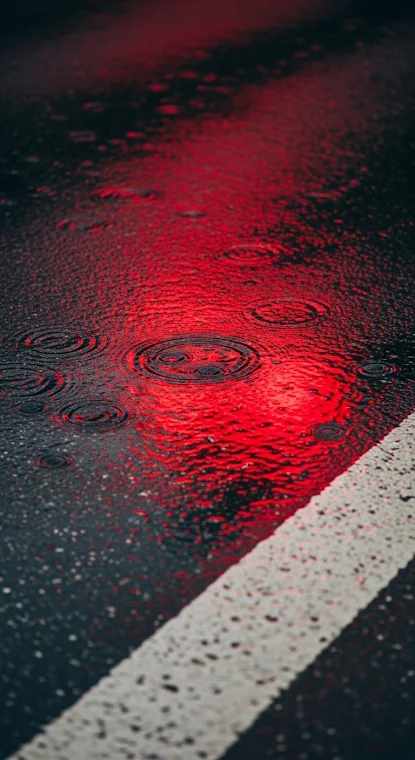 Rainy Pavement with Red Reflection