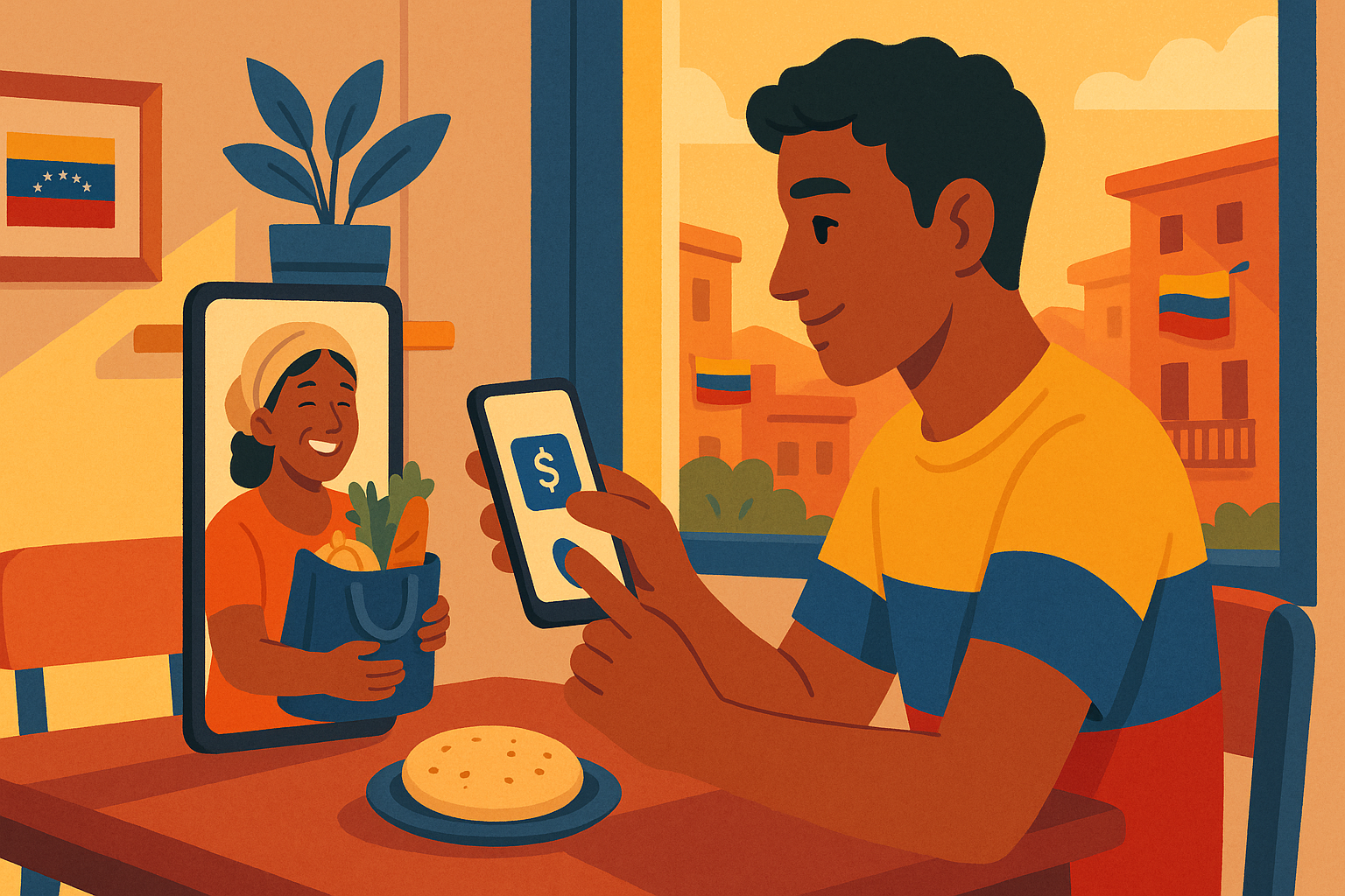 familia venezolana recibiendo remesa en el exterior con enfoque en comisiones y tipo de cambio