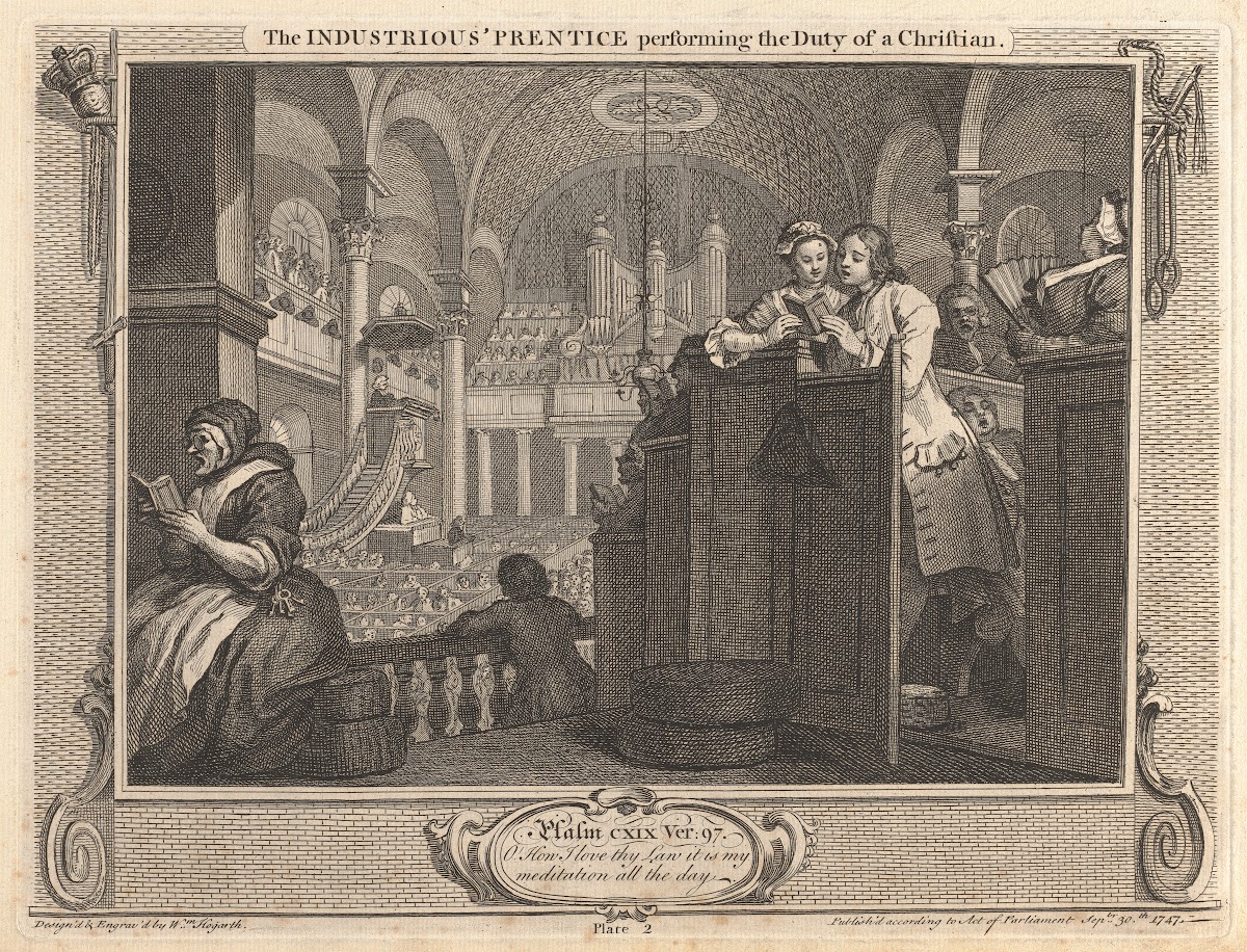 Plate 2 The Industrious Prentice Performing the Duty of a Christian 1747