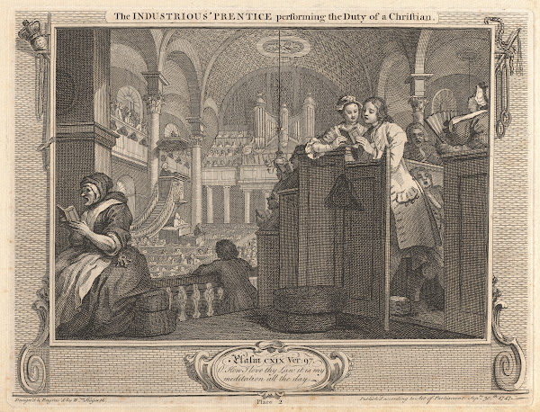 Plate 2 The Industrious Prentice Performing the Duty of a Christian 1747