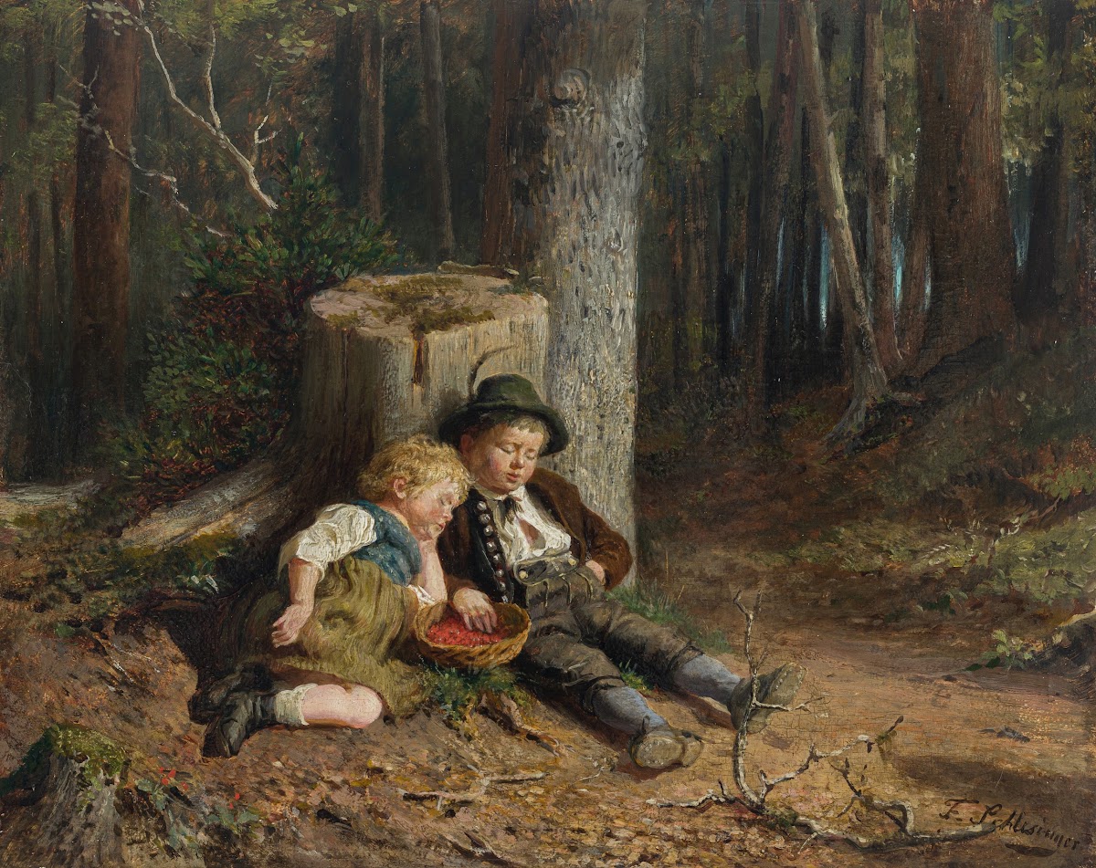 Beerenpflückende Kinder im Wald eingeschlafen circa 1880