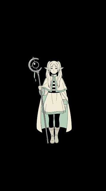Minimalist Frieren Anime Character Black AMOLED Mobile Wallpaper - Free mobile Wallpaper