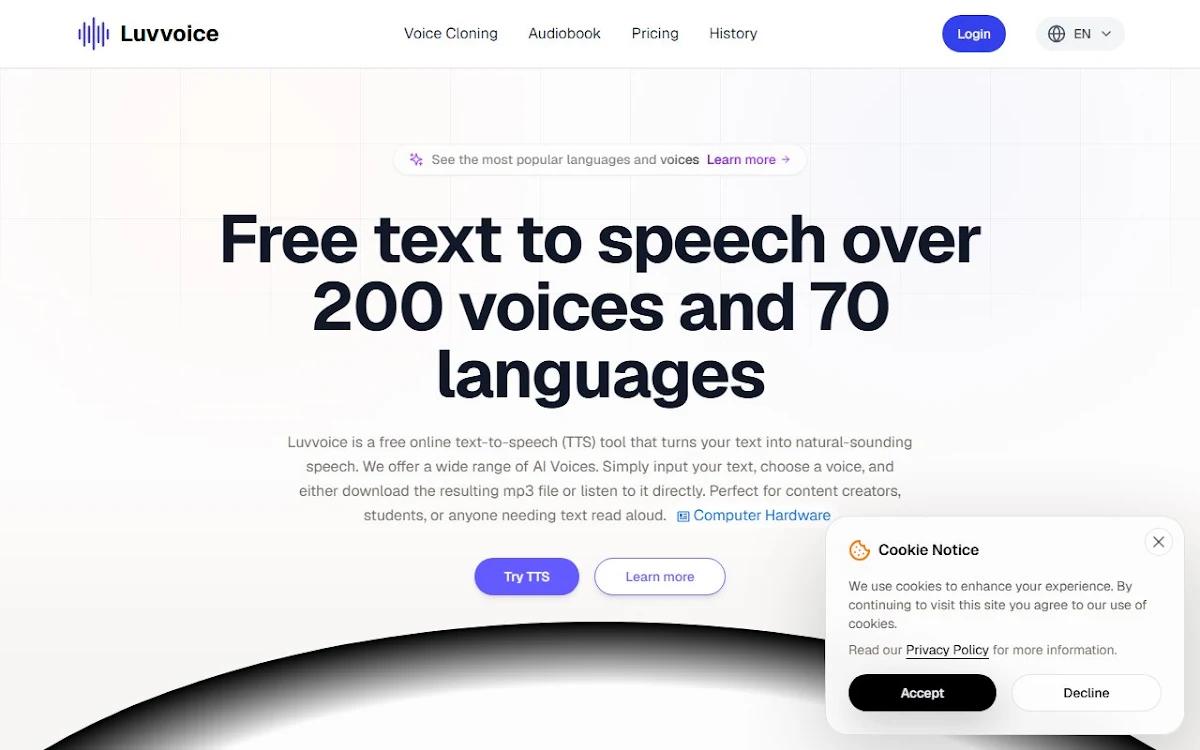 Captura de Luvvoice - Free Text to Speech