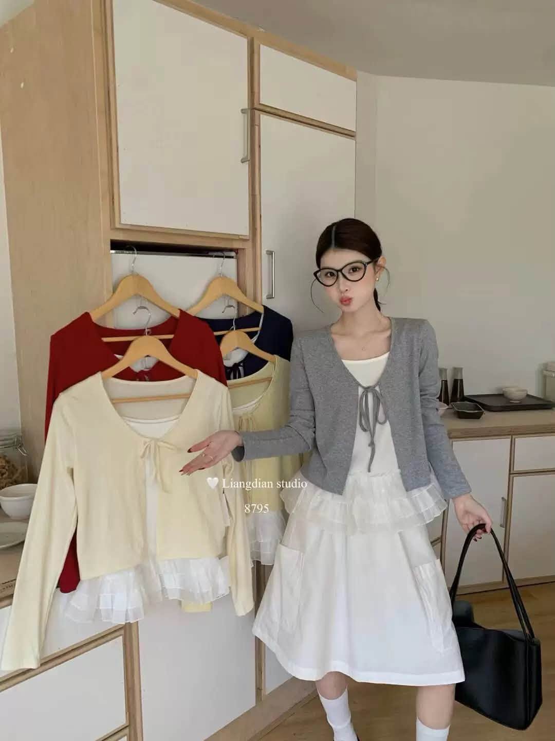 Set áo cadigan kèm hai dây bèo xòe XONXEN SHOP 8795 – Image 2