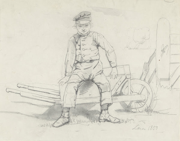 Boerenjongen zittend op een kruiwagen 1853