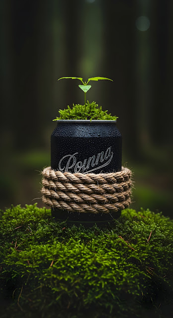 Dark Beverage Can Planter with Plant and Rope on Lush Green Moss - Free mobile Wallpaper