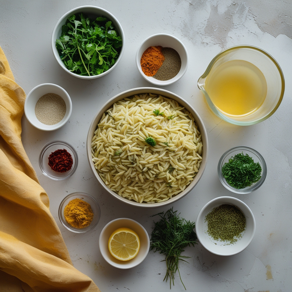 Ingredients for Lemon Herb Orzo – Fresh Mediterranean Side Dish That’s Easy & Delicious