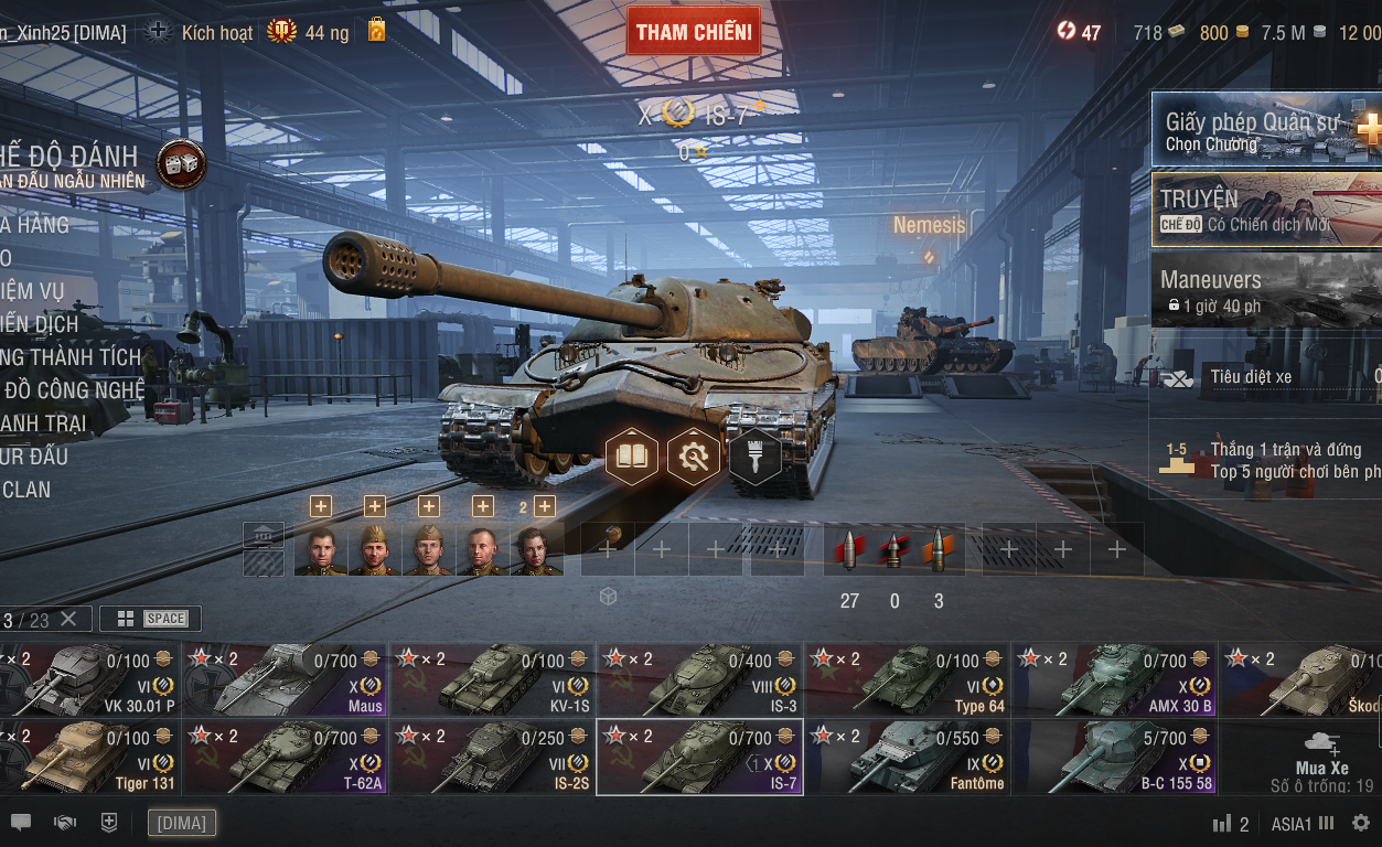 Acc World of Tanks PC gồm 5 tank X IS-7, T-62A, Maus, AMX 30...