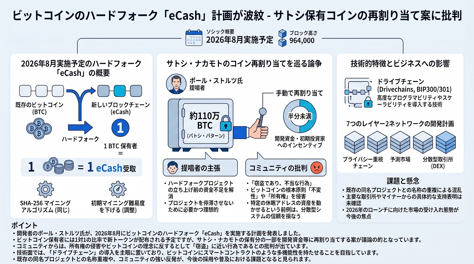ビットコインのハードフォーク「eCash」計画が波紋、サトシ保有コインの再割り当て案に批判