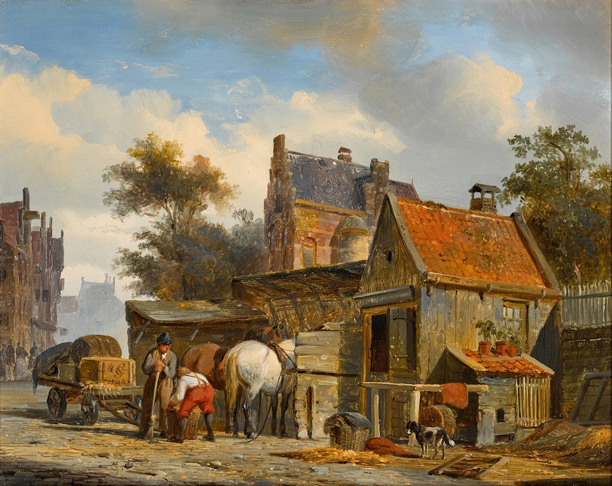 A Street Scene with a Blacksmith at Work 1844