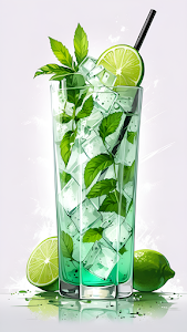 Fresh Mojito with Lime Mint and Ice in Tall Glass