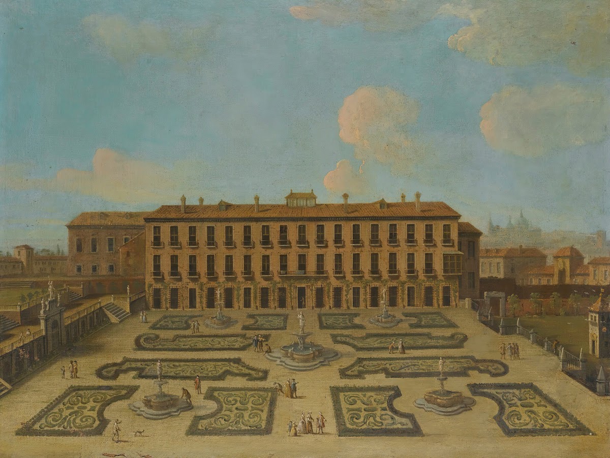 View Of A Palace Possibly The Palacio Riofrio In Segovia With Figures Promenadin