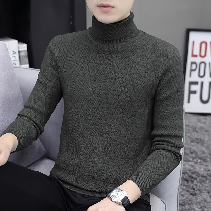 Men's knitted sweater with cable pattern and turtleneck