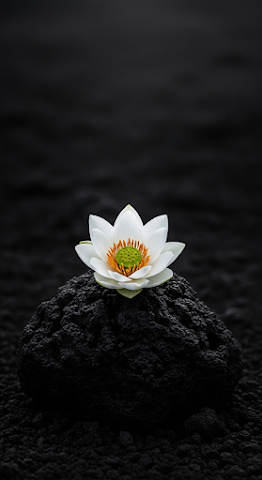 White Flower Dark Volcanic Rock