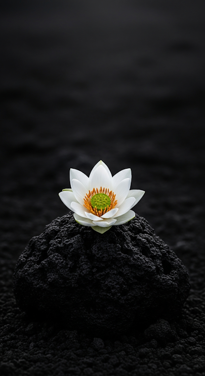 White Flower Dark Volcanic Rock